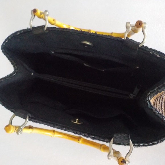 Browns & Black Stripe Straw & Bamboo Handbag - Picture 6 of 6